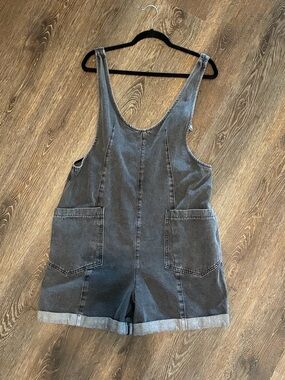 Washed Black Denim Short Overalls - Casual Women's Shorts